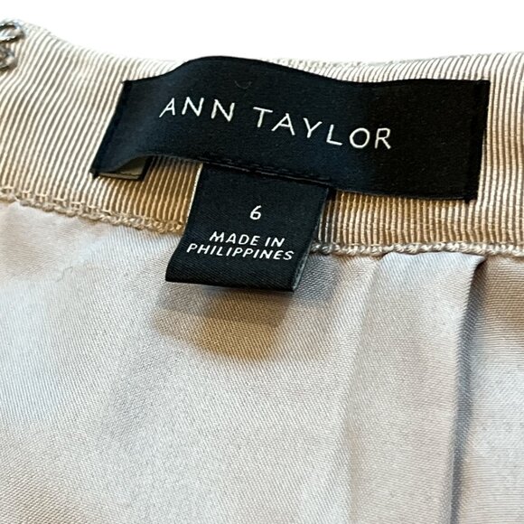 ANN TAYLOR Wool Skirt Sz 6 Taupe Cream Back Zip Front Pockets Knee Length - Picture 6 of 13